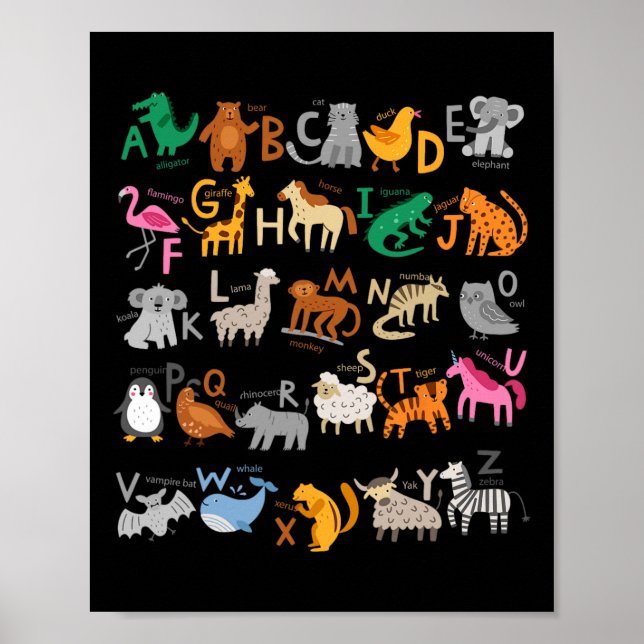 Poster Funny Alphabet Abcs Animal Learning Kindergarten T (Devant)