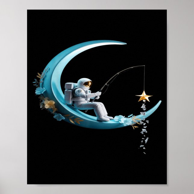 Poster Funny Astronaut Christmas Floral Chinoiserie Space (Devant)
