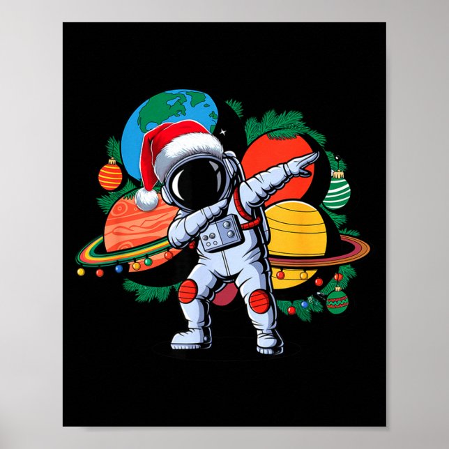 Poster Funny Astronaut Christmas Space Planets Santa Hat  (Devant)