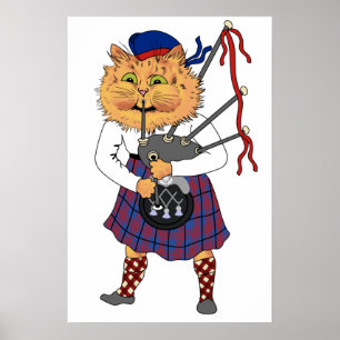 Poster Funny Bagpipe Playing Scottish Cat