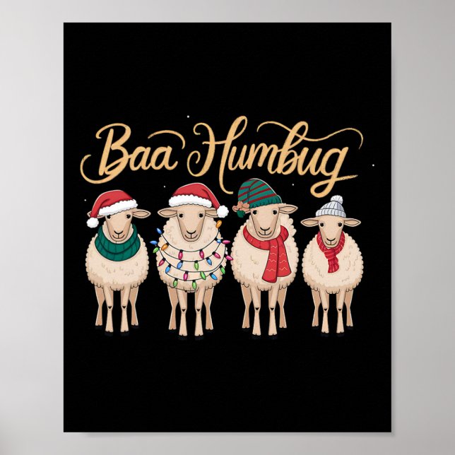 Poster Funny Bah Humbug Noël Funny Sheep Noël B (Devant)