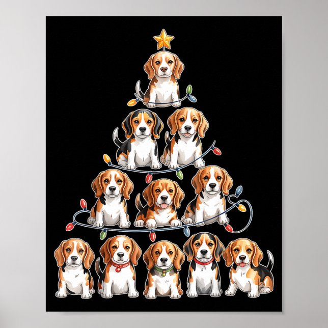 Poster Funny Beagle Christmas Tree Dog Lovers Women Men X (Devant)