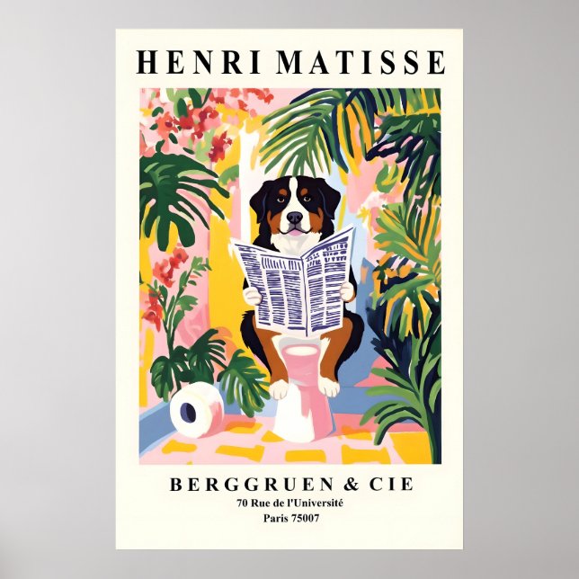 Poster Funny Bernese Mountain Dog Art - Matisse Style (Devant)