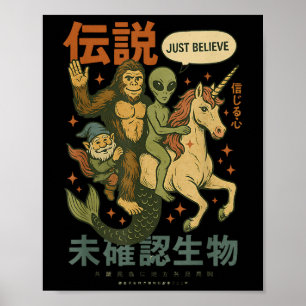Poster Funny Bigfoot Alien Unicorn Art japonais Mythique