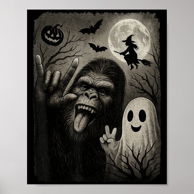 Poster Funny Bigfoot Selfie With Boo Halloween Costume Me (Devant)
