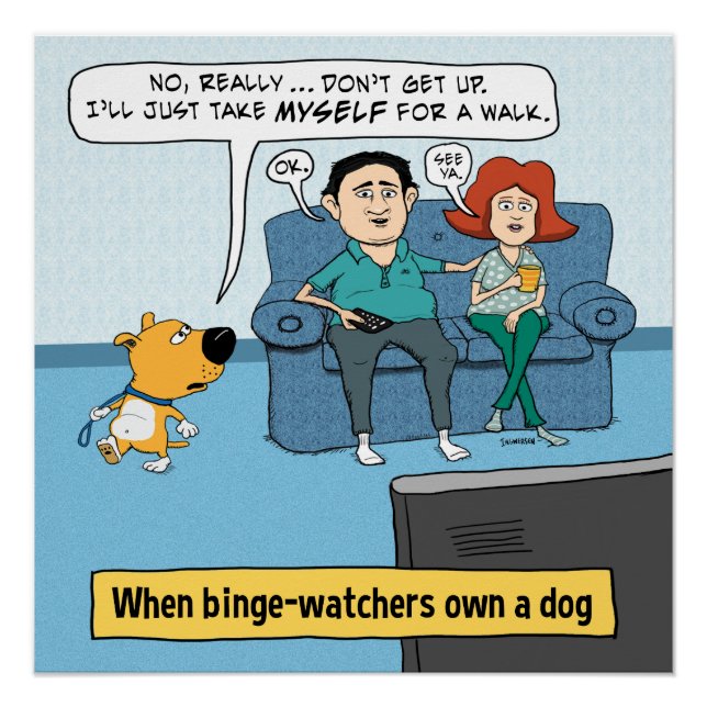 Poster Funny Binge Watchers et leur chien (Devant)