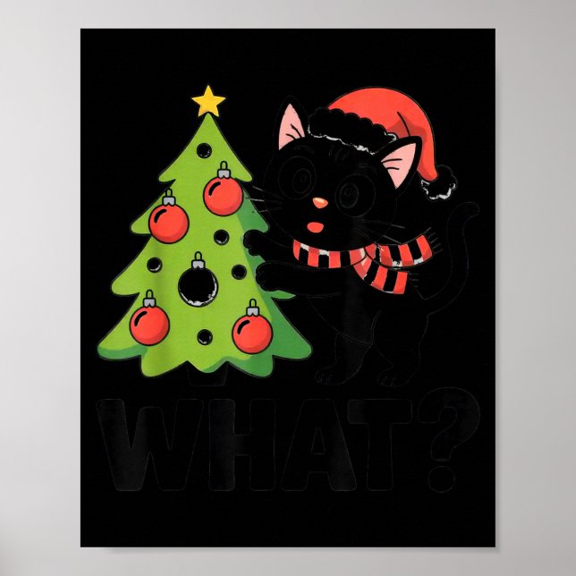 Poster Funny Black Ca Pushing Christmas Tree Over Cat Wha (Devant)