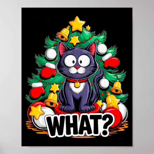 Poster Funny Black Cat Christmas Tree Merry Xmas Humor Ca (Devant)