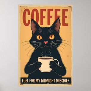 Poster Funny Black Cat Coffee Art - Café Parce Que Meurtr