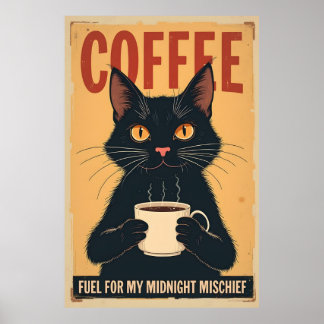 Poster Funny Black Cat Coffee Art - Café Parce Que Meurtr