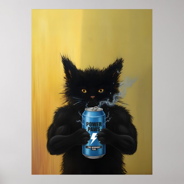Poster Funny Black Cat Energy Drink Fitness gym Humorous (Devant)