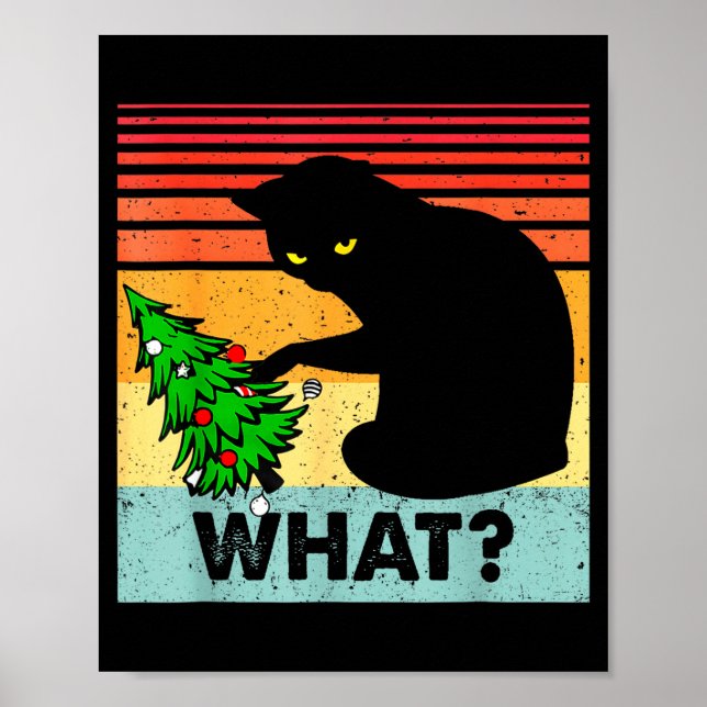Poster Funny Black Cat Gift Pushing Christmas Tree Over C (Devant)
