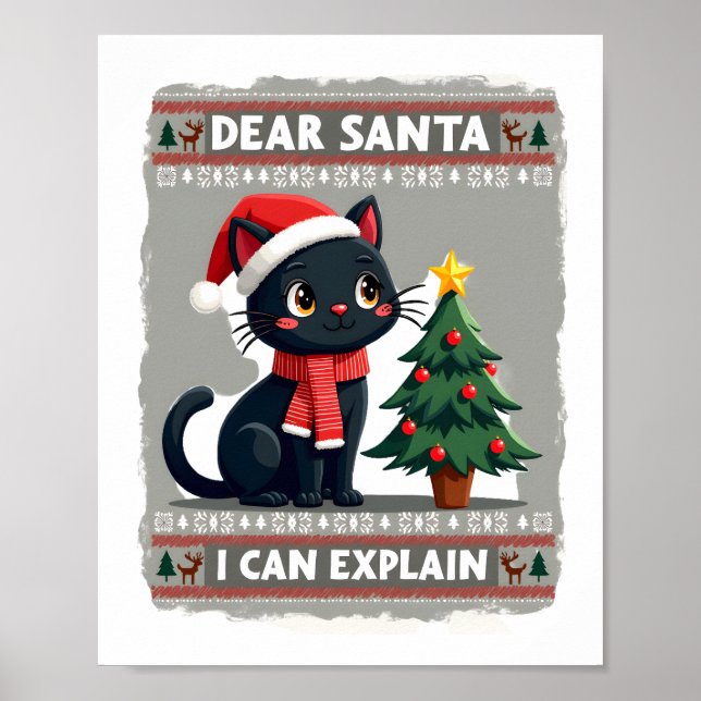 Poster Funny Black Cat Noël Cher Père Noël, Je peux expli (Devant)