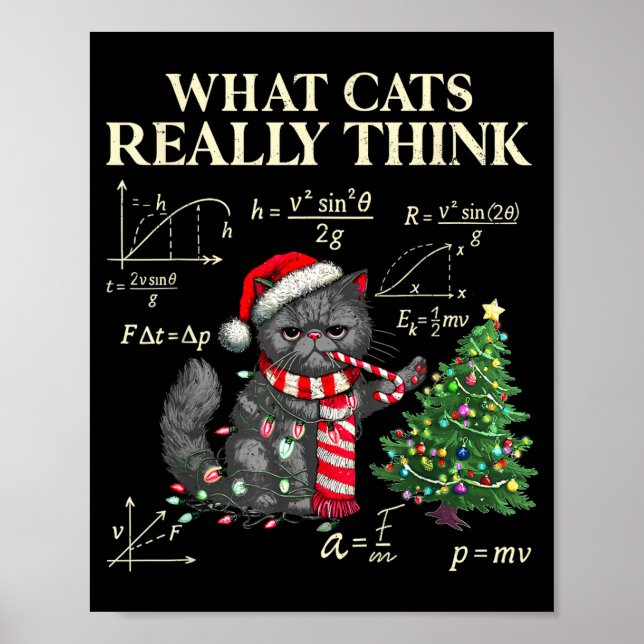 Poster Funny Black Cat Pushing Xmas Tree Over Cats Physic (Devant)