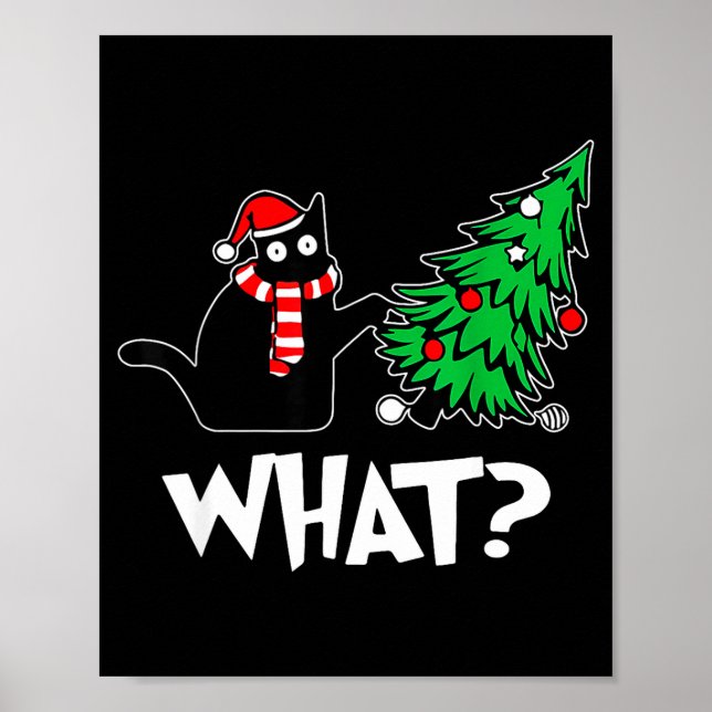 Poster Funny Black Cat Xmas Pushing Christmas Tree Over C (Devant)