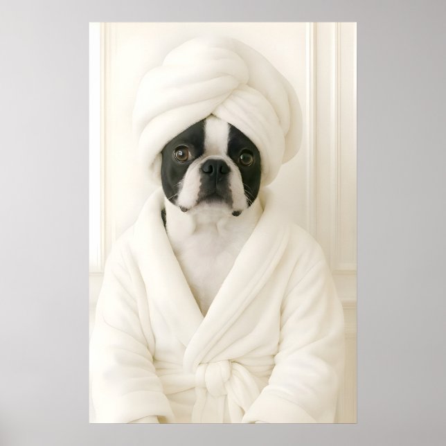 Poster Funny Boston Terrier Bathroom Print, Terrier In (Devant)