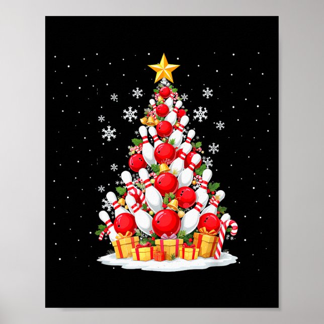 Poster Funny Bowling Christmas Tree Lights Xmas For Men & (Devant)