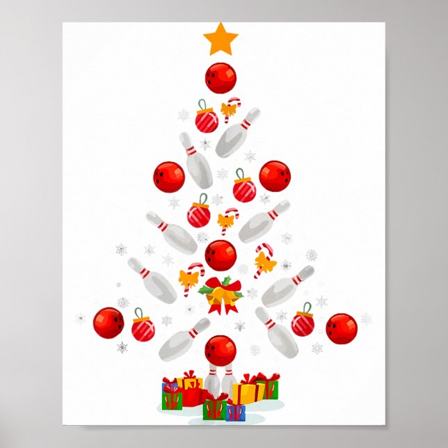 Poster Funny Bowling Christmas Tree Lights Xmas For Men W (Devant)