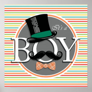 Poster Funny Boy Baby Shower Bright Rainbow Stripes