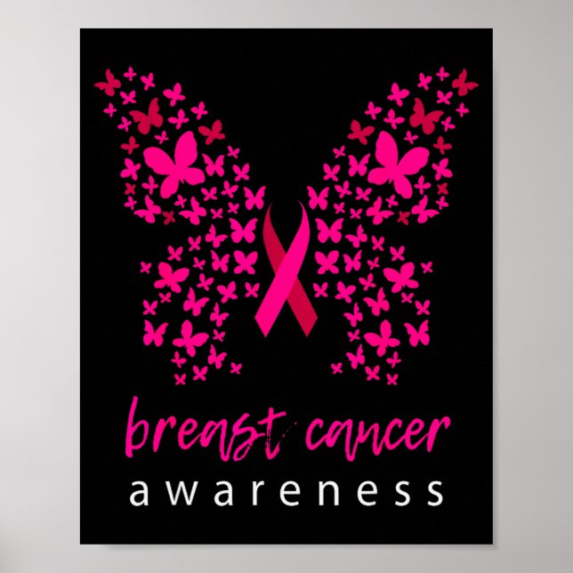 Poster Funny Butterfly Breast Cancer Awareness Ribbon  (Devant)
