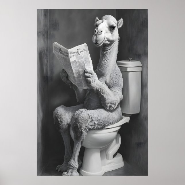 Poster Funny Camel Bathroom Print, Newspaper Toilet (Devant)