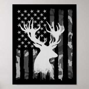 Poster Funny Camouflage Usa Drapeau blanc Buck Deer Hunt