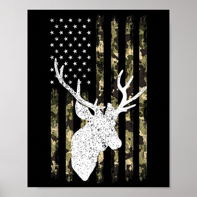 Poster Funny Camouflage Usa Drapeau blanc Buck Deer Hunt (Devant)