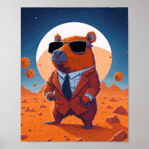Poster Funny Capybara Avec Costume Sur Mars Moderne