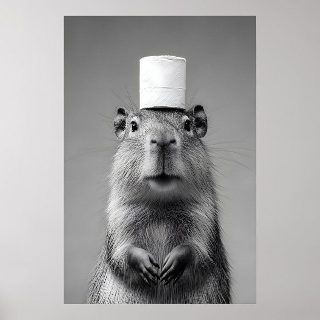 Poster Funny Capybara Bathroom Art Print, Toilet Paper (Devant)