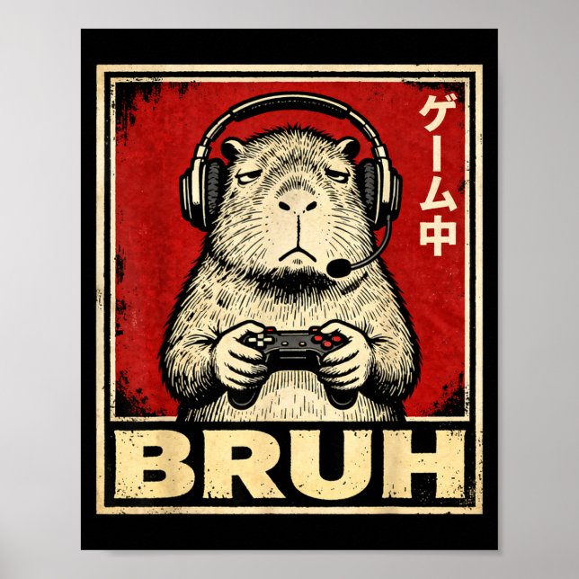 Poster Funny Capybara Gamer Bruh Graphic Tee Men Boys Tee (Devant)