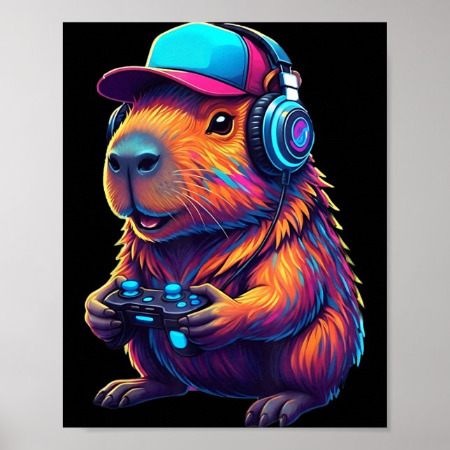 Poster Funny Capybara Gamer Gaming Video Games Capybara  (Devant)