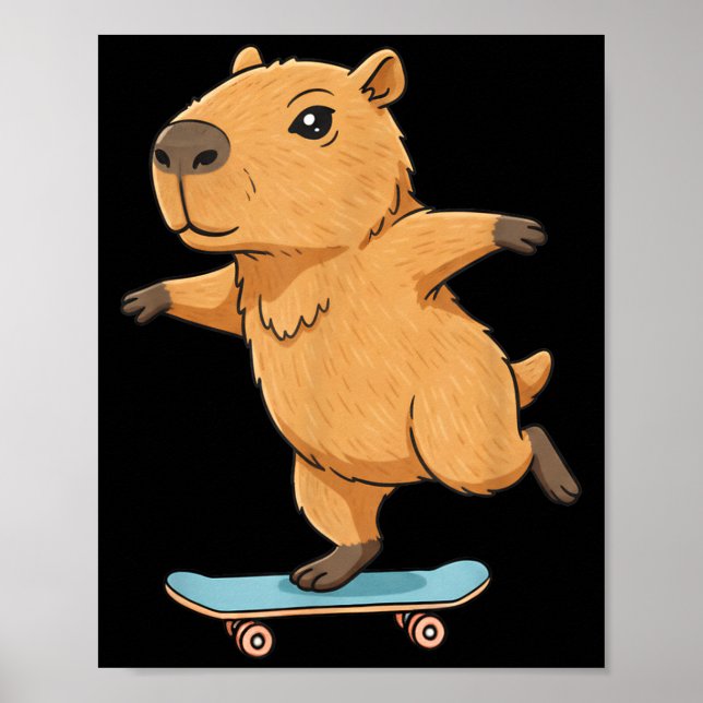 Poster Funny Capybara Skater Skateboard Ballerina Zoo Boy (Devant)