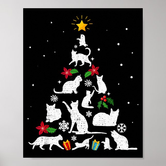 Poster Funny Cat Christmas Tree For Men Women Kids  (Devant)