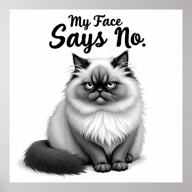 Poster Funny Cat Face Illustration – Minimal Cute Cat Art (Devant)