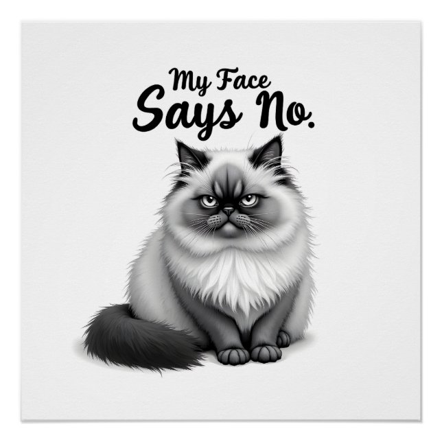 Poster Funny Cat Face Illustration – Minimal Cute Cat Art (Devant)