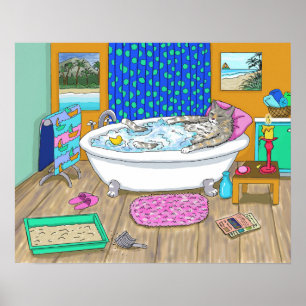 Poster Funny cat in bath Cat 665