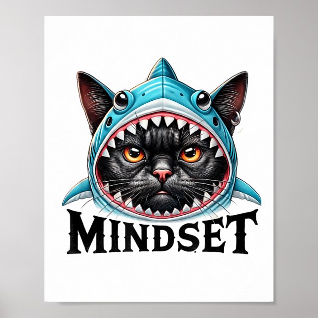Poster Funny Cat, Mindset Motivational Saying, Shark  (Devant)