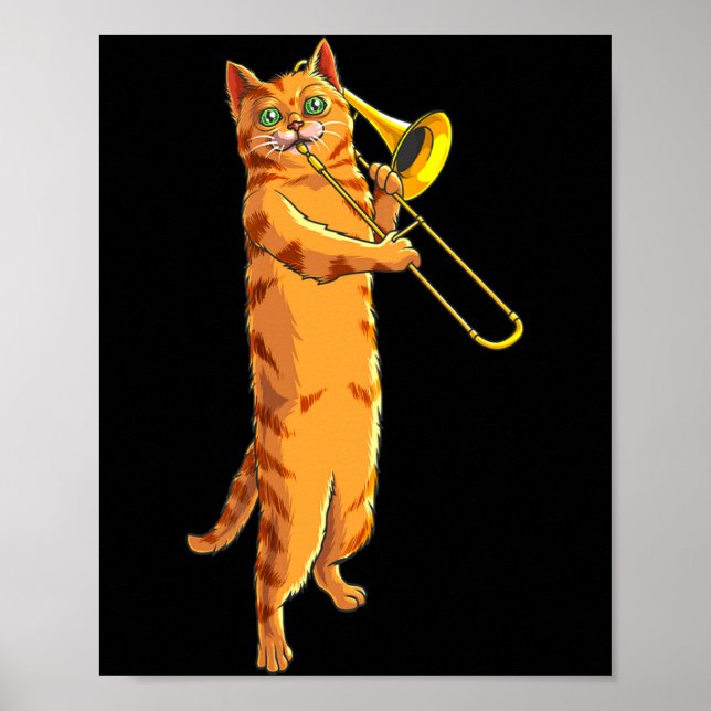 Poster Funny Cat Playing Trombone Gift Cool Kitten Musici (Devant)