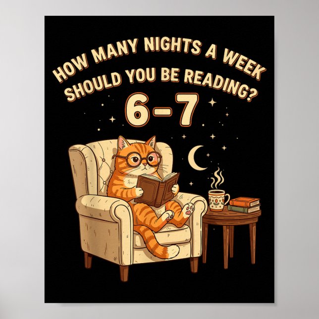 Poster Funny Cat Reading 6-7 Meme Englieacher Book Lover  (Devant)