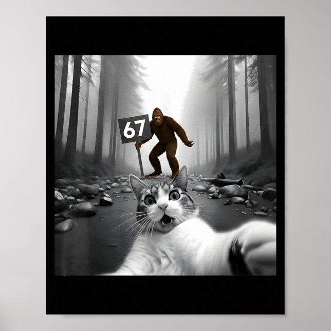 Poster Funny Cat Selfie With Bigfoot 67 Six Seven Meme Me (Devant)