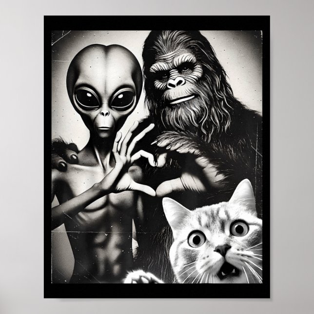 Poster Funny Cat Selfie With Romantic Bigfoot In Love Wit (Devant)