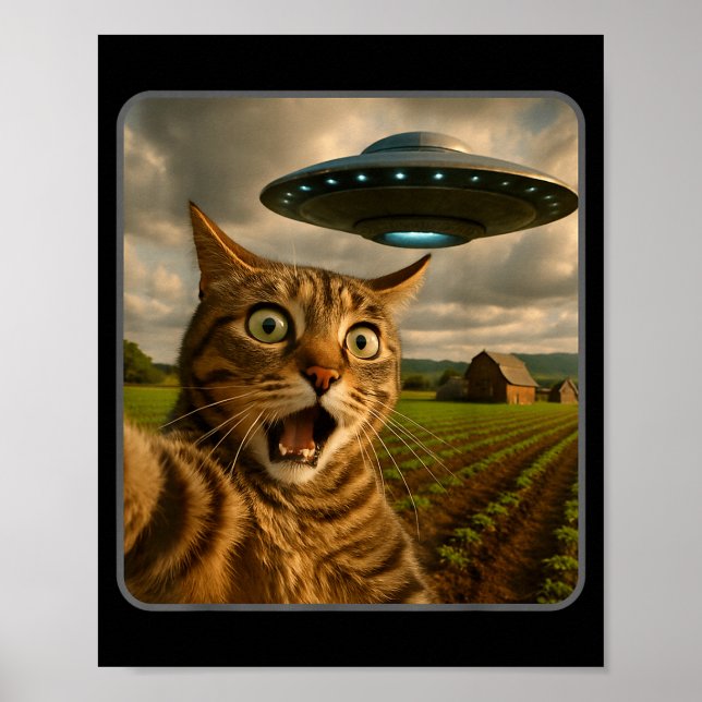 Poster Funny Cat Selfie With Ufo Alien Meme  (Devant)