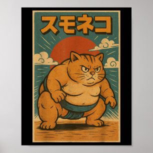 Poster Funny Cat Sumo Wrestler japonais Art Anime Ukiyo-e