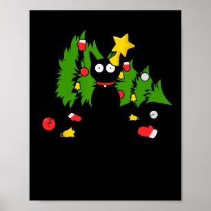 Poster Funny Chat Noir Arbre de Noël Joyeux Humour de Noë