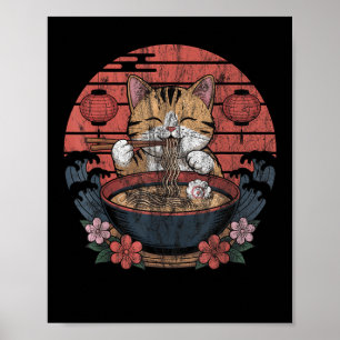 Poster Funny Chat Ramen Graphic Tee Japonais Kawaii Anime