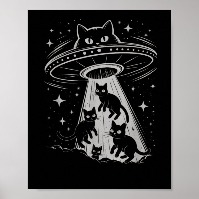 Poster Funny Chat Ufo Alien spatial Galaxy Esthétique (Devant)