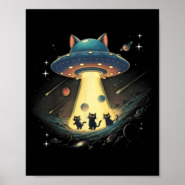 Poster Funny Chat Ufo Cute Kitty Espace Alien Aes (Devant)