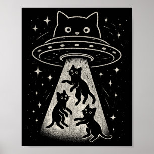 Poster Funny Chat Ufo Cute Kitty Espace Alien Aes