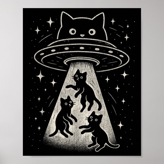 Poster Funny Chat Ufo Cute Kitty Espace Alien Aes (Devant)