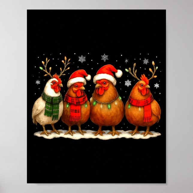 Poster Funny Chicken Christmas Lights Farm Animal Cute Xm (Devant)